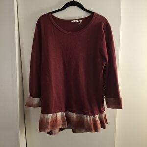 Kaktus Women's Burgandy Knit Top With Plaid Detail